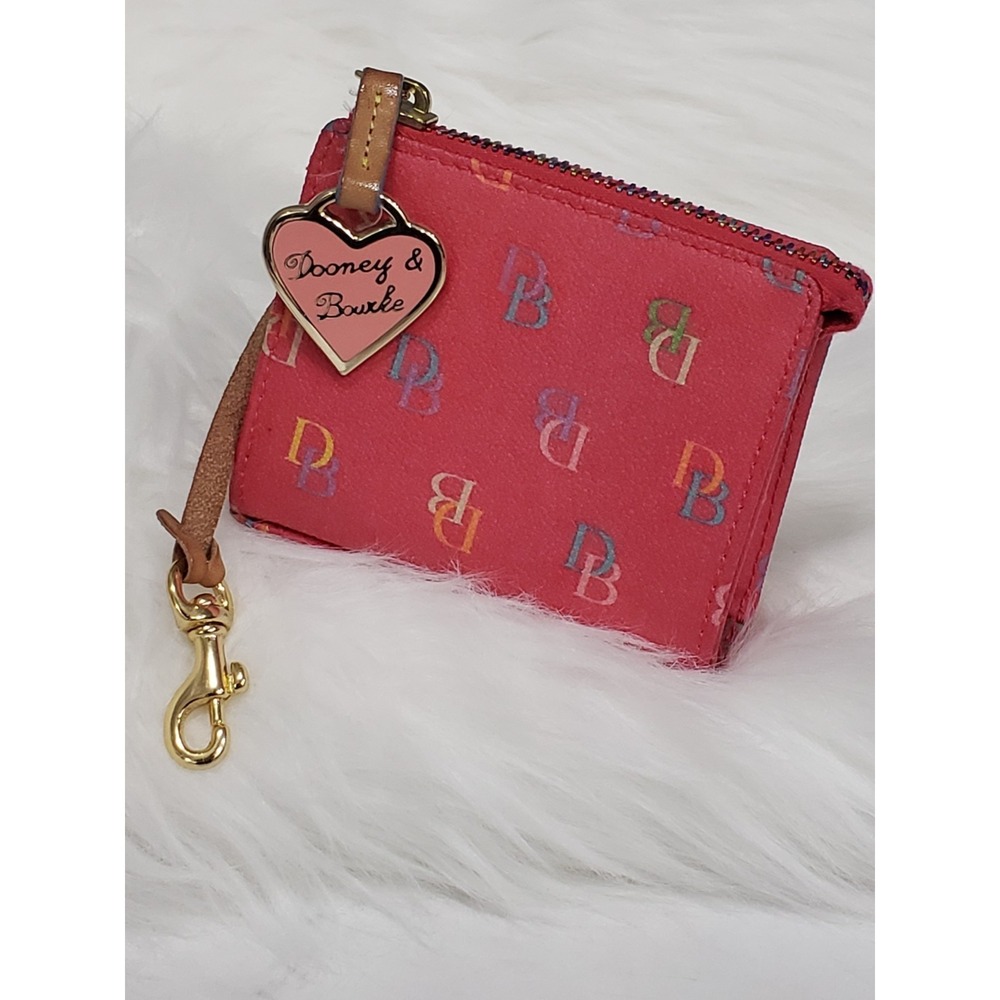 Dooney & Bourke Y2K pink rainbow zip coin purse monogram wristlet vintage heart